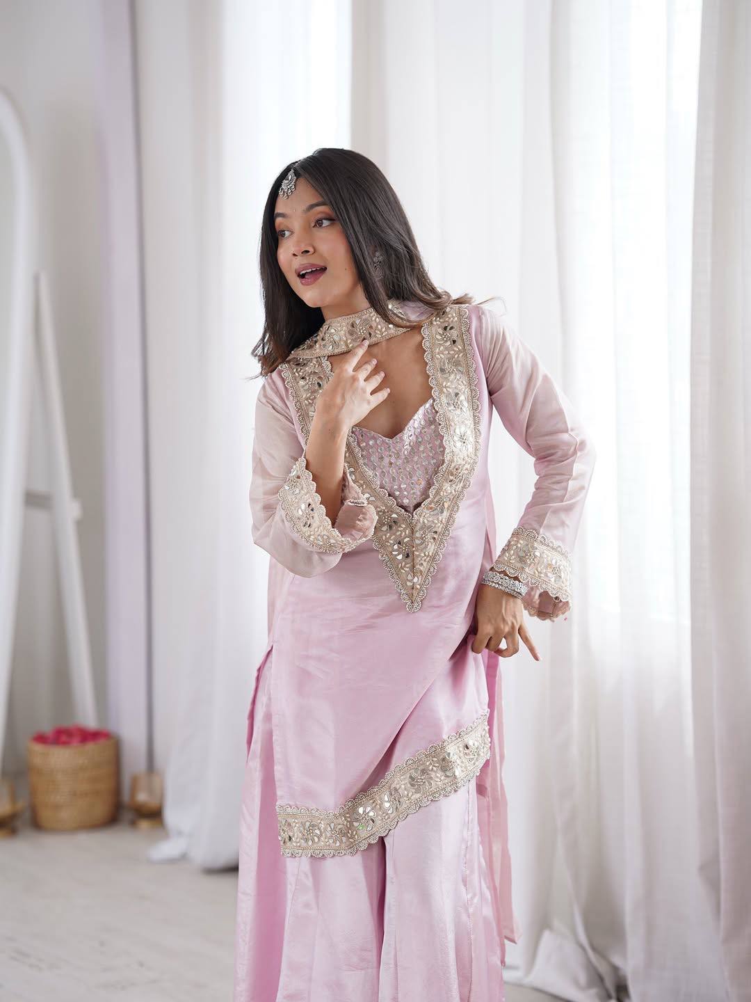 Festive Wear Pink Sharara Set For Women