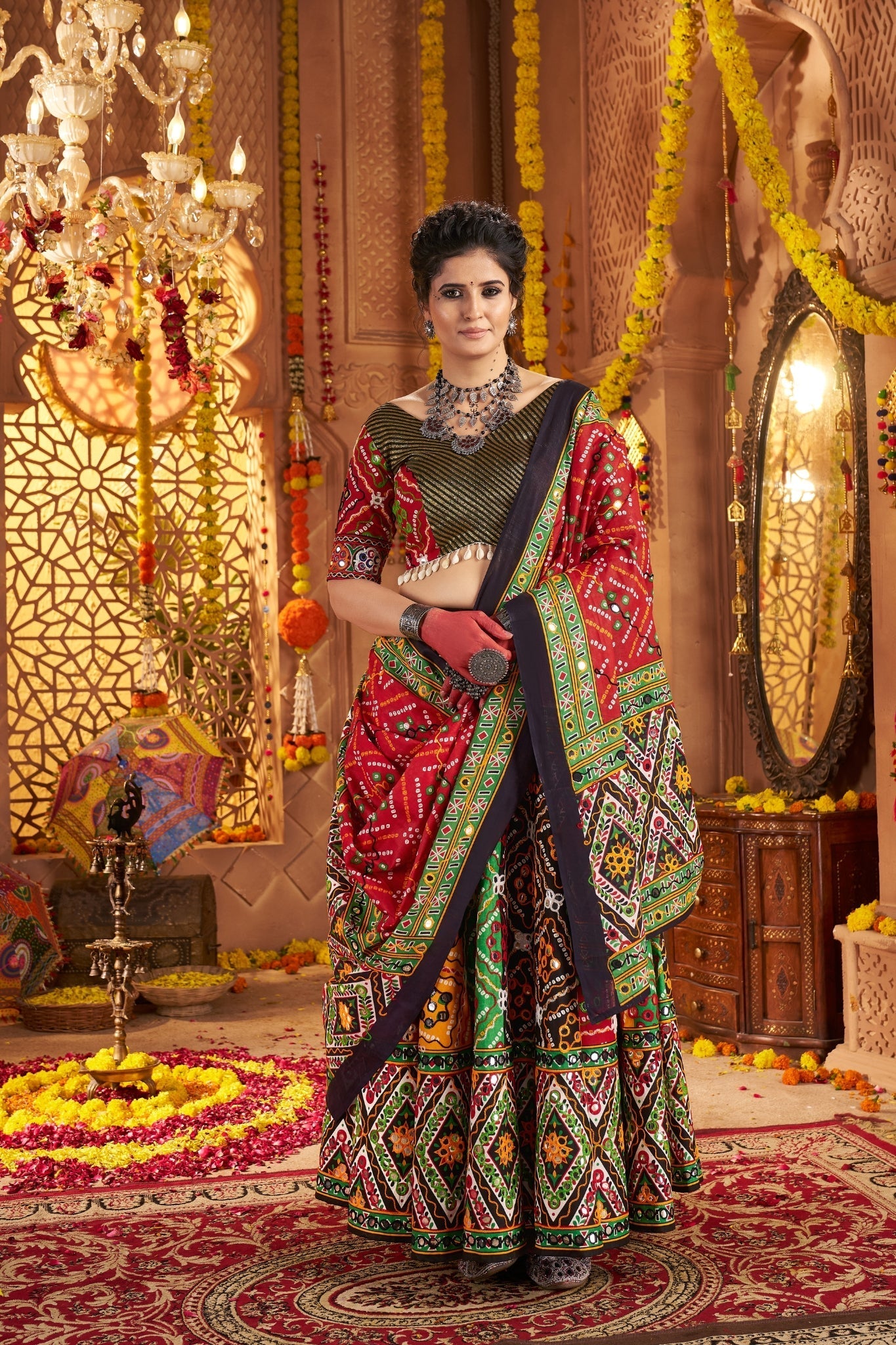 Beautiful Multi Color Designer Organic Cotton Navratri Stylish Chaniya Choli - ETHNICDEAL