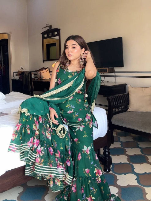 Party Wear Emerald Green Sharara Set For Women | Indian Ethnic Party Wear