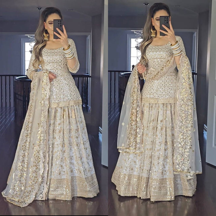 Festive Wear Embroidered Sharara Set For Women
