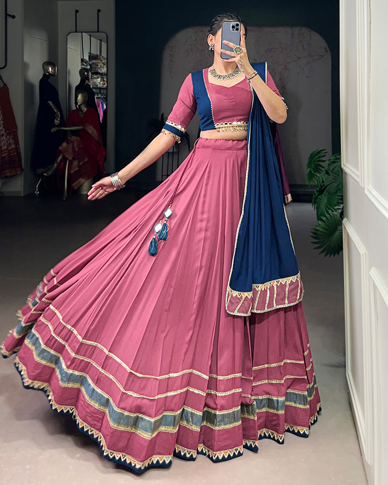 Elegant Dusty Pink Color Pure Rayon Navratri Lehenga Choli - ETHNICDEAL