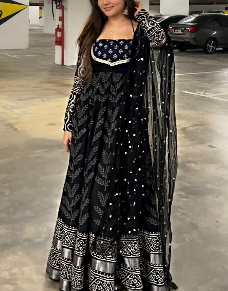 Party Wear Navy Blue Anarkali Gown For Women