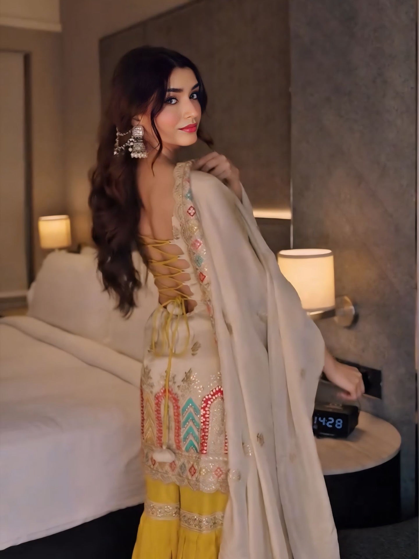 Ivory Chinnon Silk Sharara Set with Embroidered Dupatta | Festive & Party Wear | Sharara Set For Women