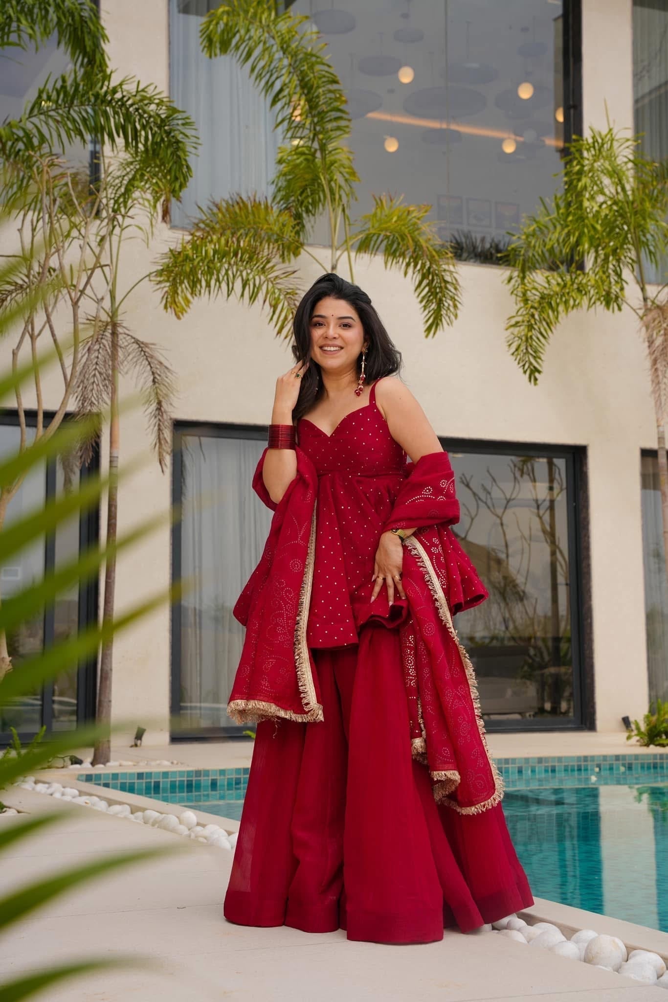 Wedding Wear Wine Red Sharara Set For Women