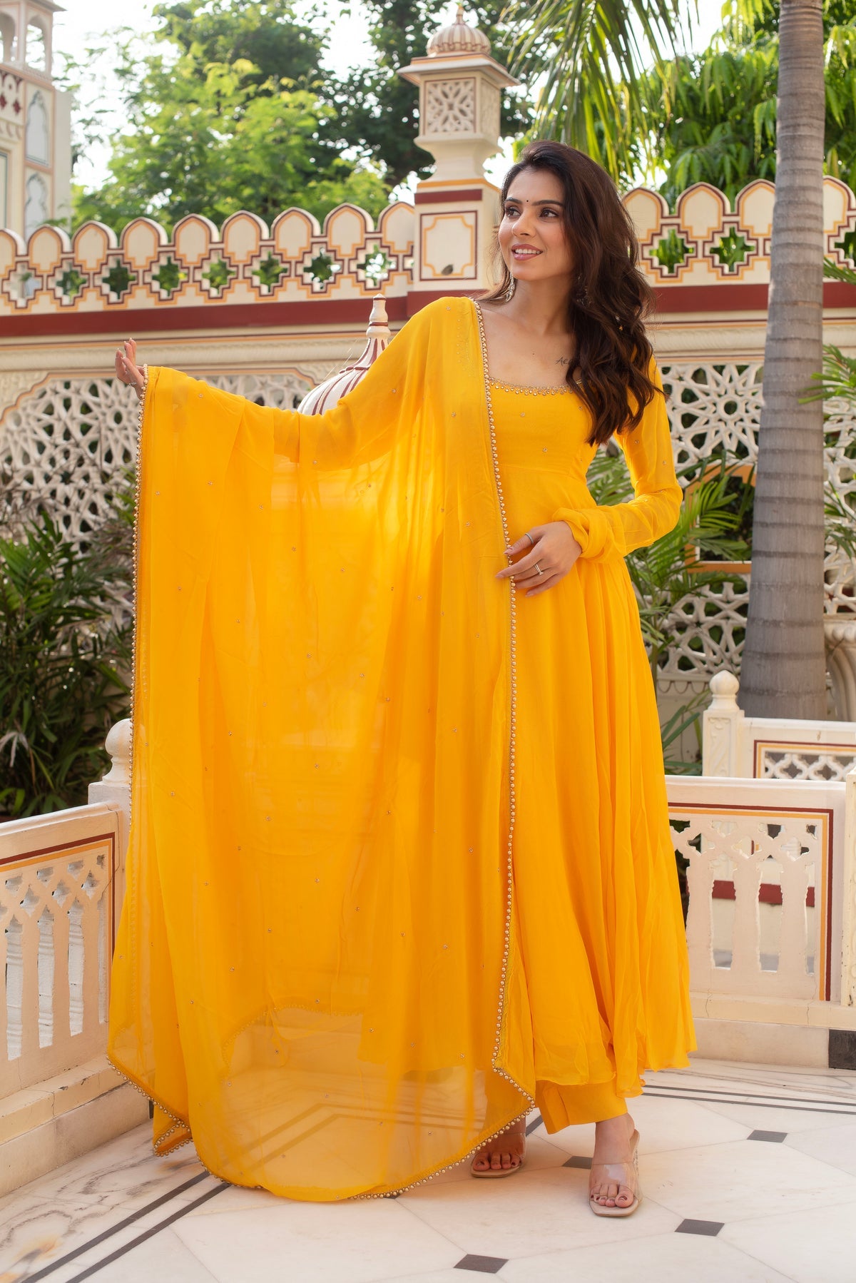 Elegant Yellow Anarkali Suit Set with Georgette Dupatta