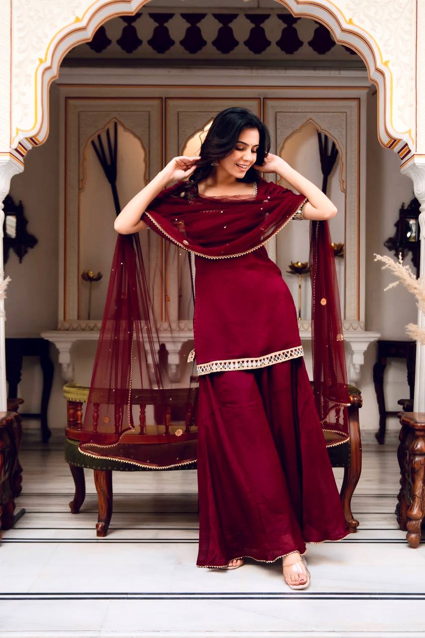 Maroon Party Wear Sharara Set For Women
