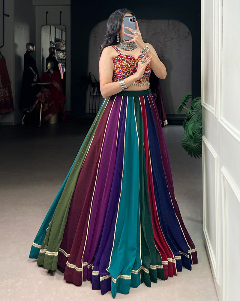 Multi Color Georgette Navratri Lehenga With Gamthi Choli - ETHNICDEAL