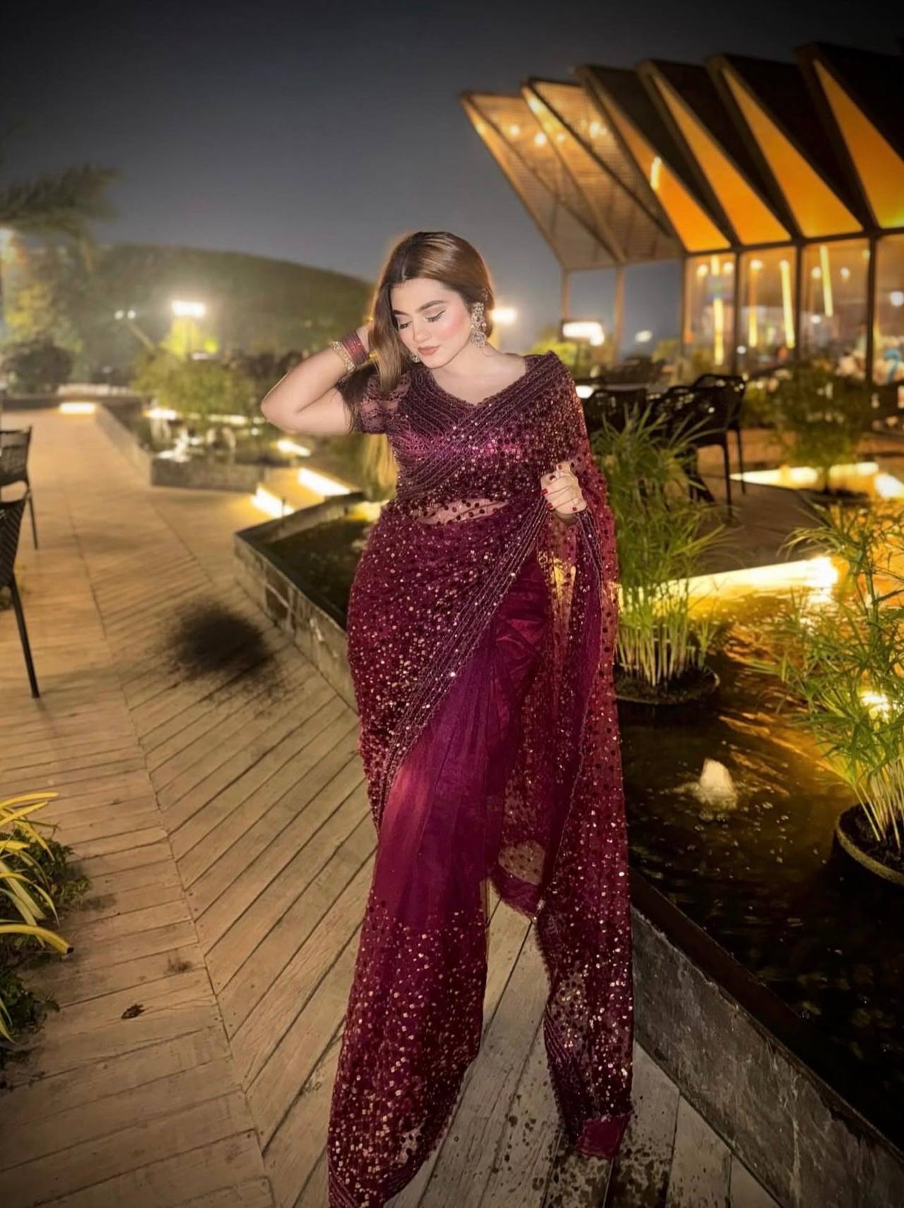 Party Wear Majestic Wine Net Sequins Work Saree For Women | Net Glitter Saree For Weddings