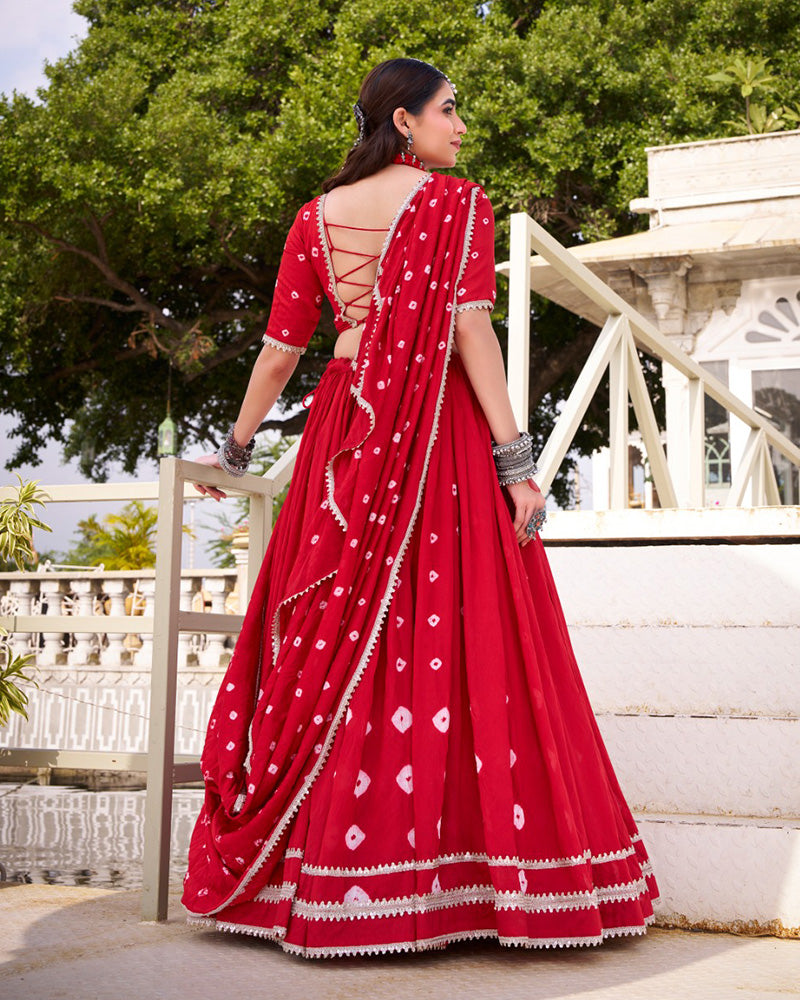 Spellbinding Red Color Pure Chanderi Plain Navratri Lehenga choli - ETHNICDEAL