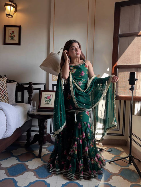 Party Wear Emerald Green Sharara Set For Women | Indian Ethnic Party Wear