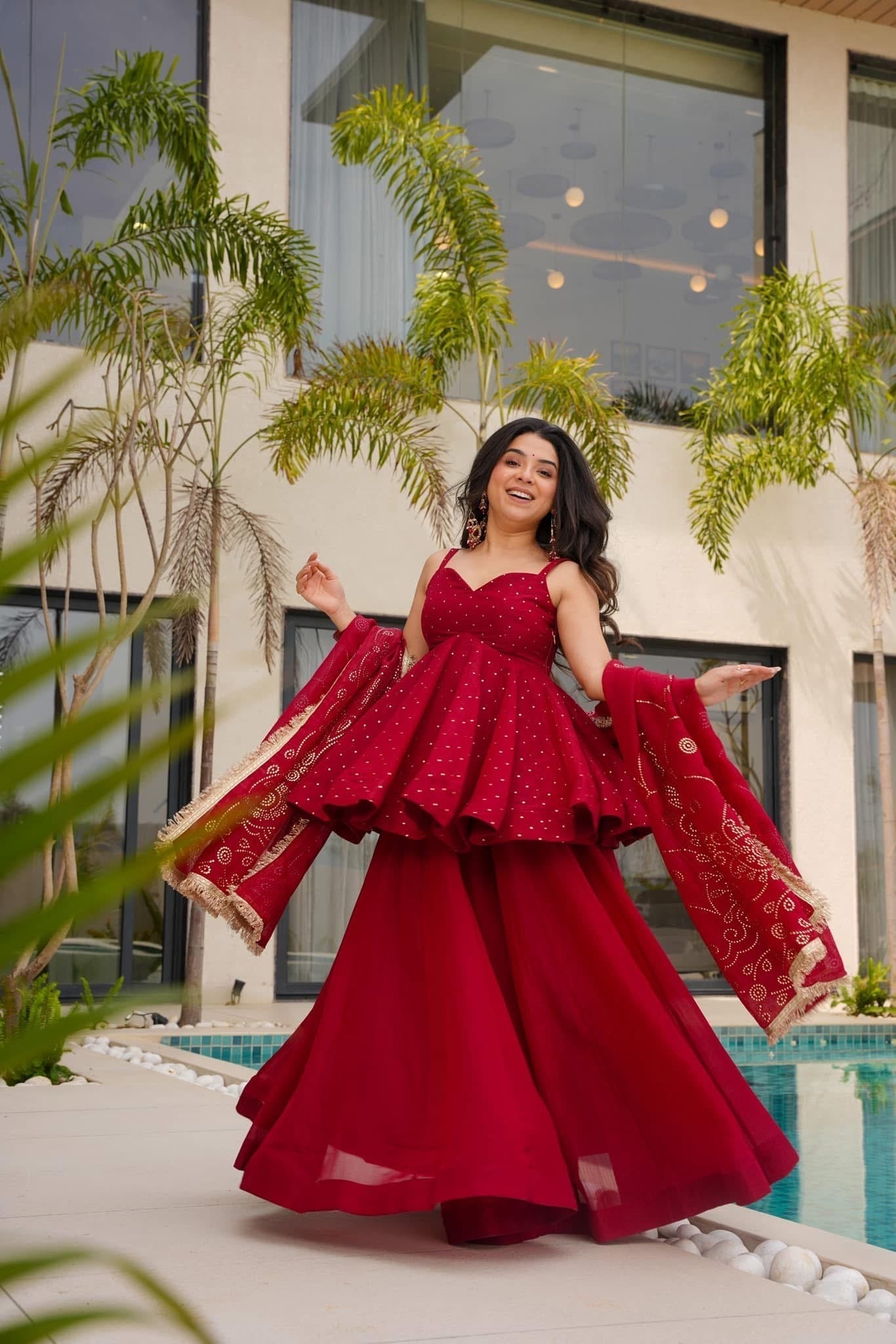 Wedding Wear Wine Red Sharara Set For Women