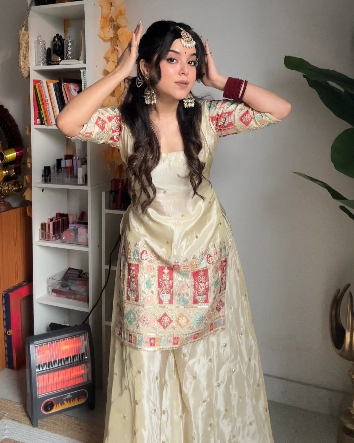Wedding Wear Ivory Kurti Sharara Set For Women | Festive & Mehendi Wear Dress | Sharara Set For Women