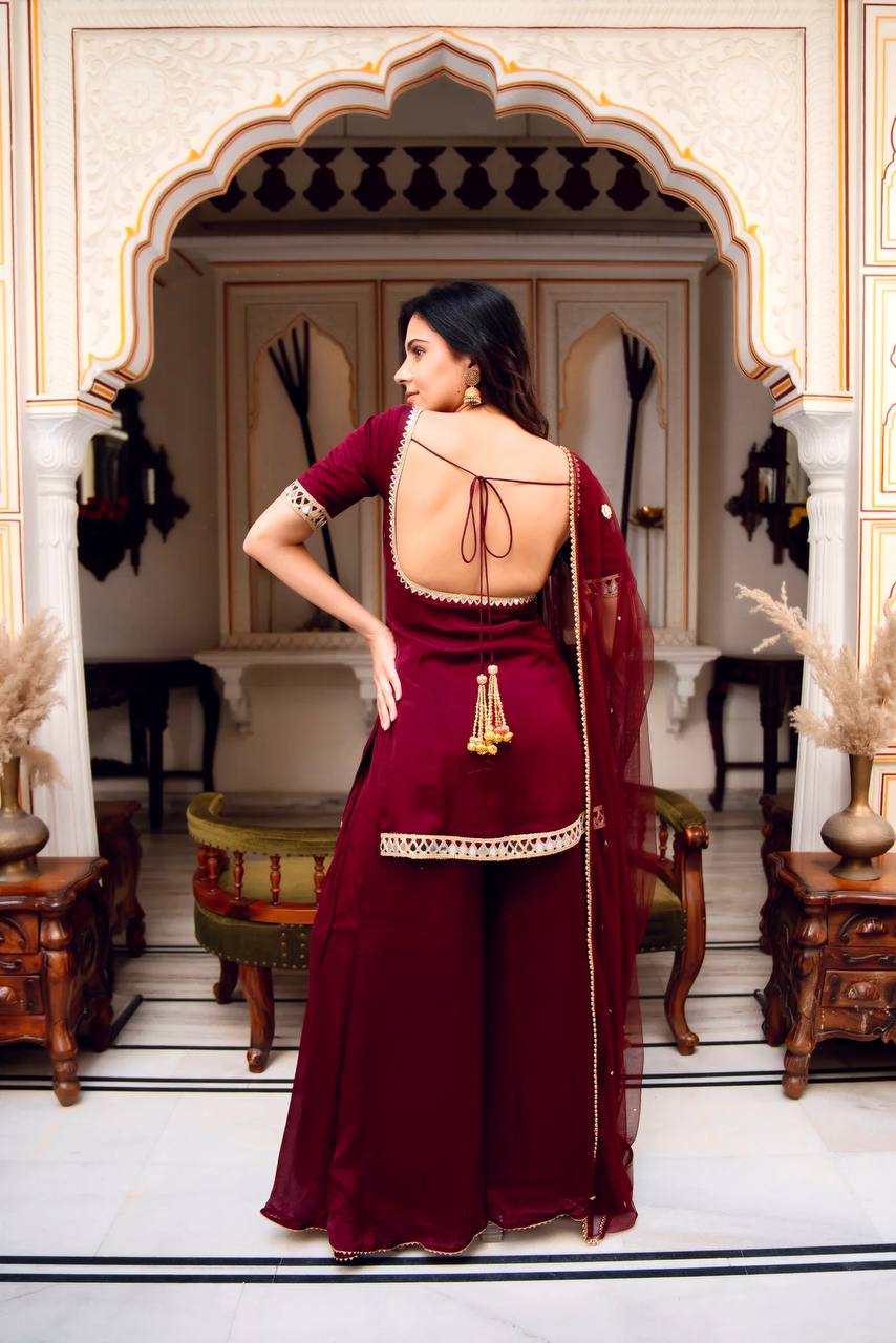 Maroon Party Wear Sharara Set For Women