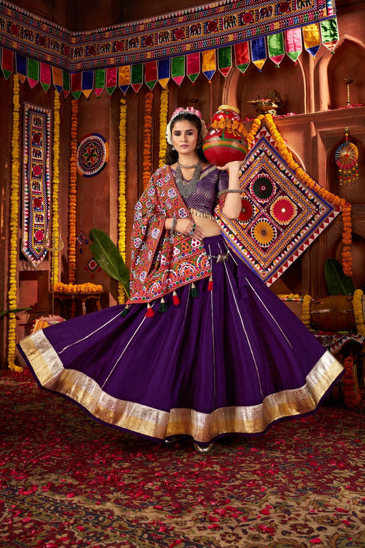 Purple Silk Tread Embroidered Designer Navratri Chaniya Choli Set - ETHNICDEAL