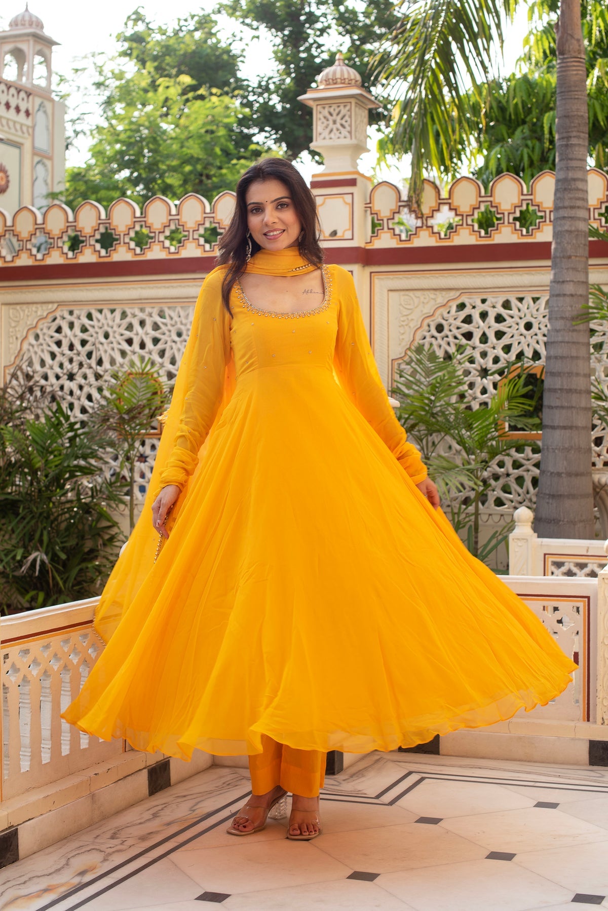 Elegant Yellow Anarkali Suit Set with Georgette Dupatta