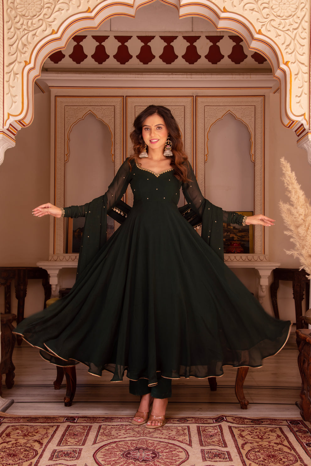 Trendy Green Color Georgette Anarkali Gown For Women | Engagement & Sangeet Wear