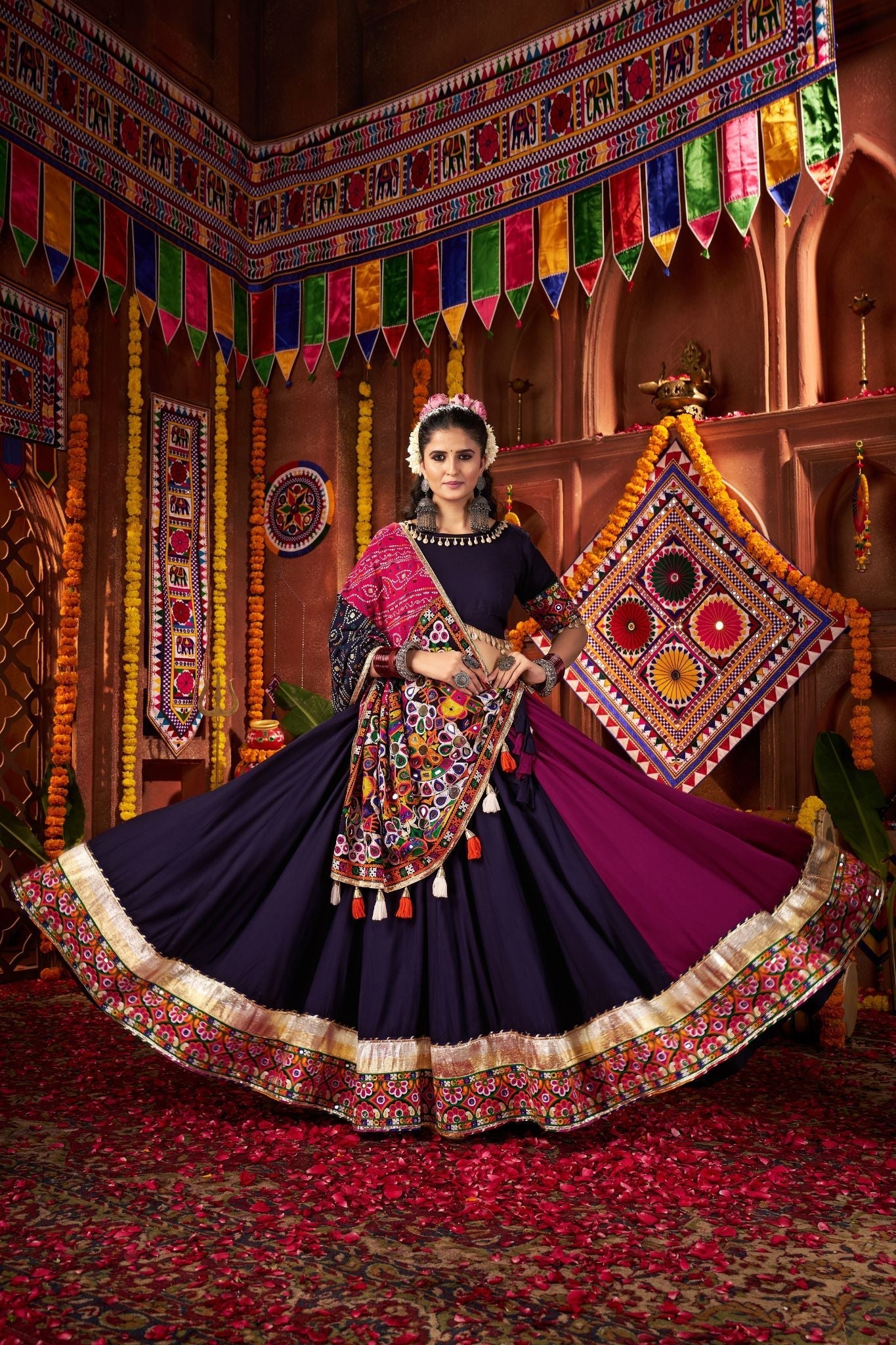 Beautifully Multi Color Designer Viscose Cotton Navratri Lehenga Choli - ETHNICDEAL