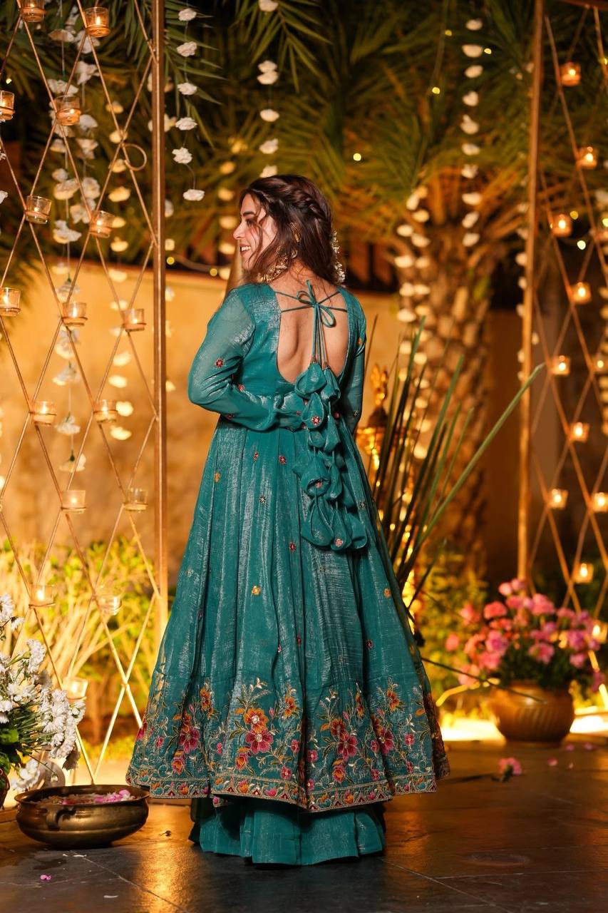 Festive Designer Wear Teal Green Anarkali Sharara Set | Festive & Mehendi Wear Dress | Sharara Set For Women
