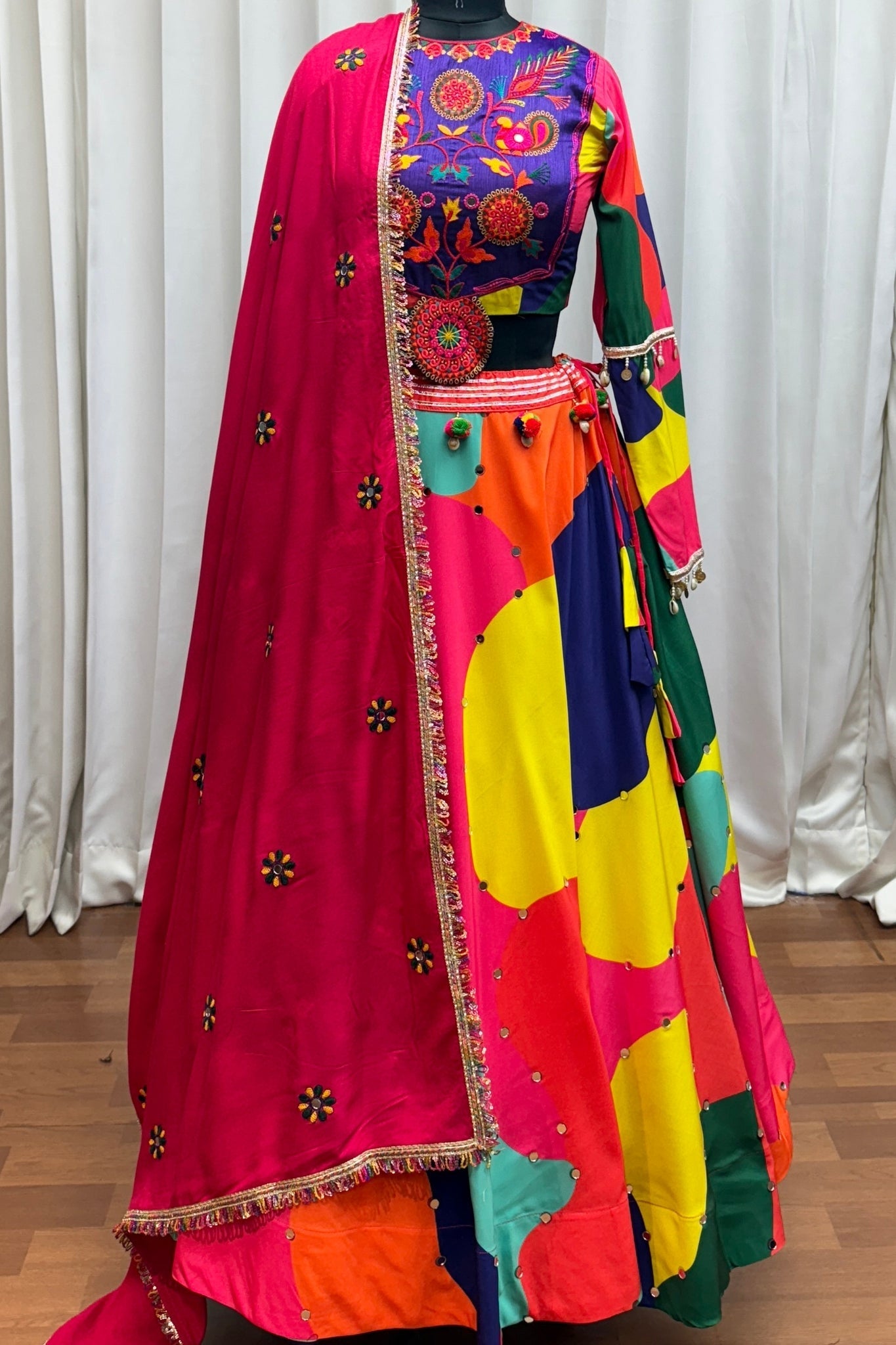 Beautiful Multi Color Designer Maslin Traditional Navratri Special Lehenga Choli - ETHNICDEAL