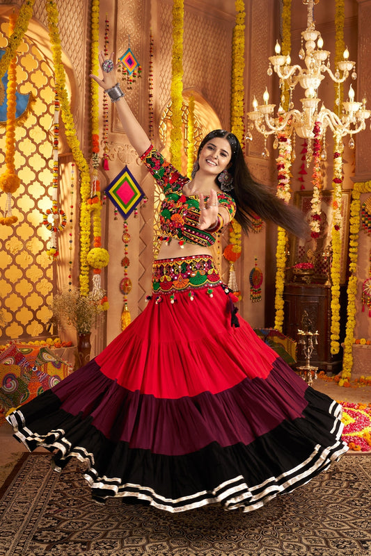 Festive Designer Viscose Cotton Multi Tread With Mirror Work Traditional Navratri Lehenga Choli - ETHNICDEAL