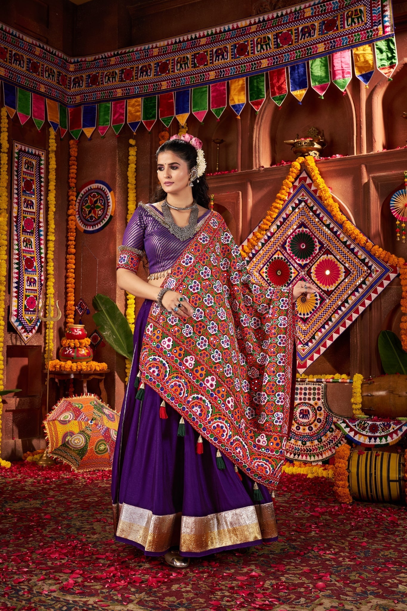 Purple Silk Tread Embroidered Designer Navratri Chaniya Choli Set - ETHNICDEAL