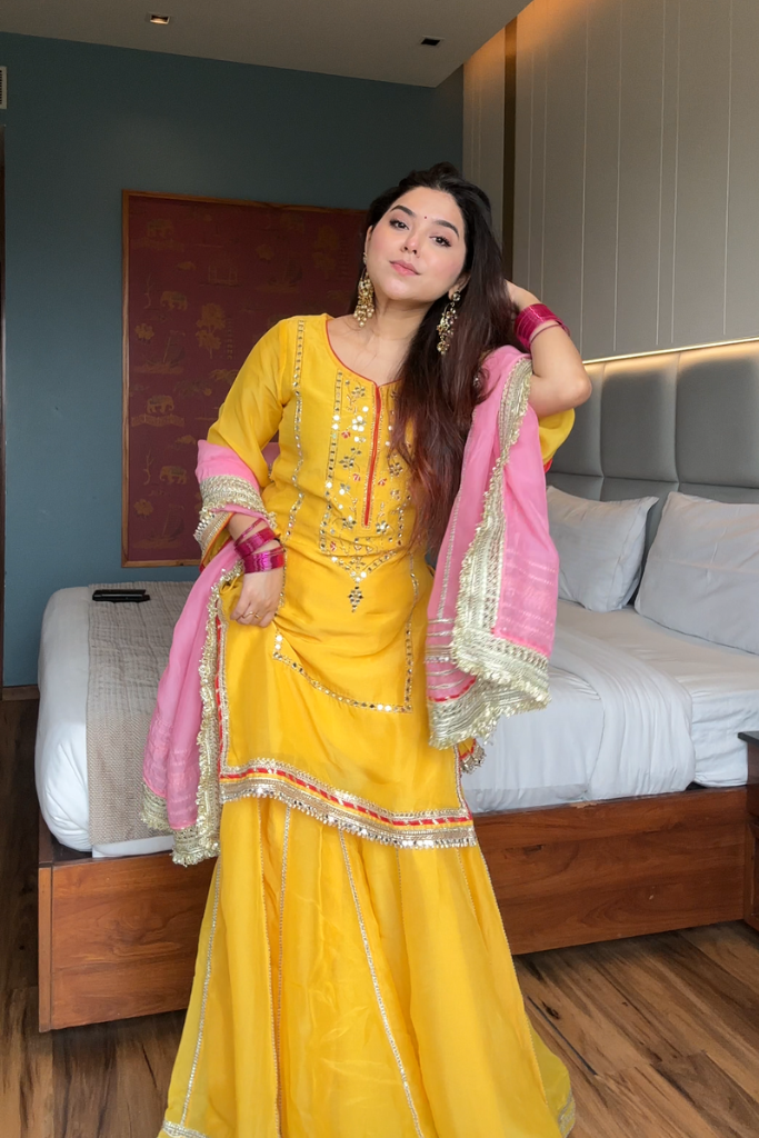 Naumya Neon Yellow Sharara Suit Set For Festive And Haldi Wear | Sharara Set For Women