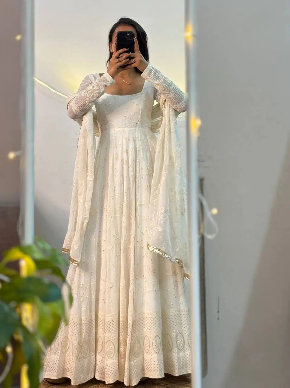 Off White Wedding Wear Georgette Anarkali Suit For Women | White Anarkali Suit For Women