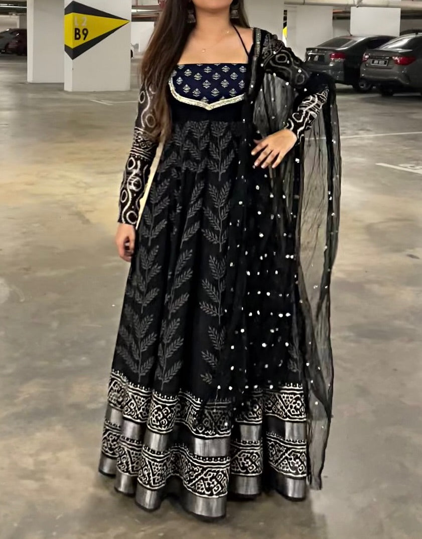 Party Wear Navy Blue Anarkali Gown For Women
