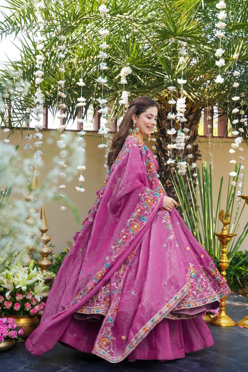 Festive Designer Wear Rose Pink Anarkali Sharara Set | Festive Wear for Women | Anarkali Suit For Women