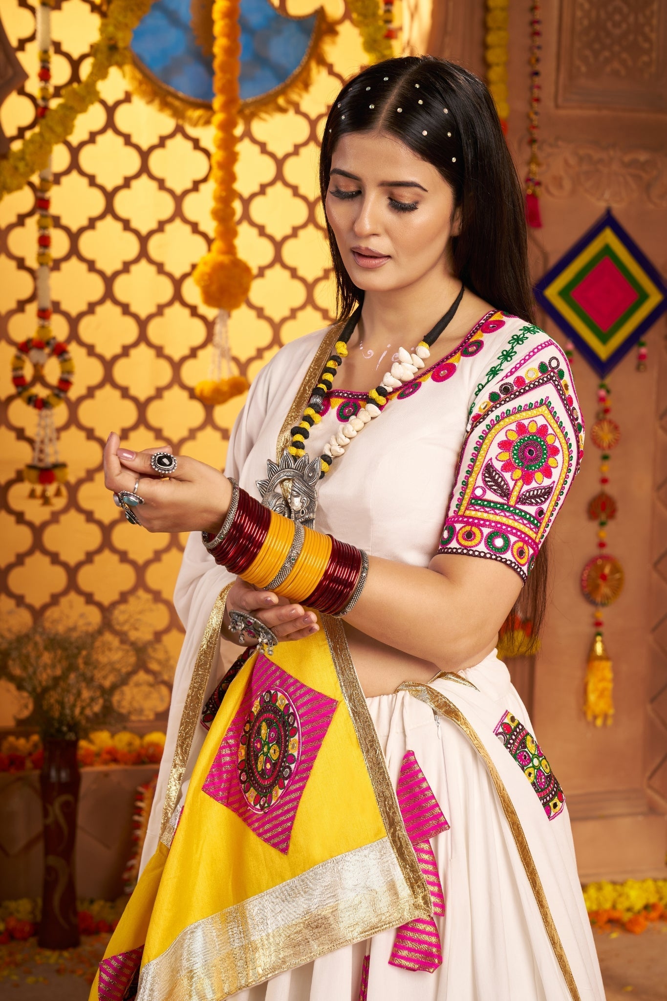 White Vibrant Spirit Navratri Designer Beautiful Lehenga Choli Set - ETHNICDEAL