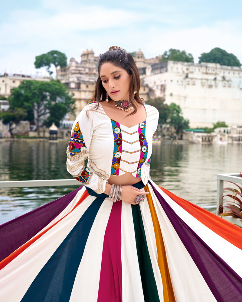 Ethnic Rayon Gamthi Embroidery Multi-Color Navratri Lehenga Choli - ETHNICDEAL