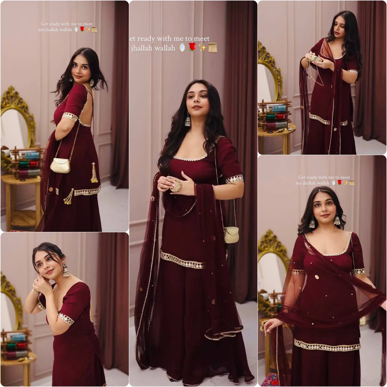 Maroon Party Wear Sharara Set For Women