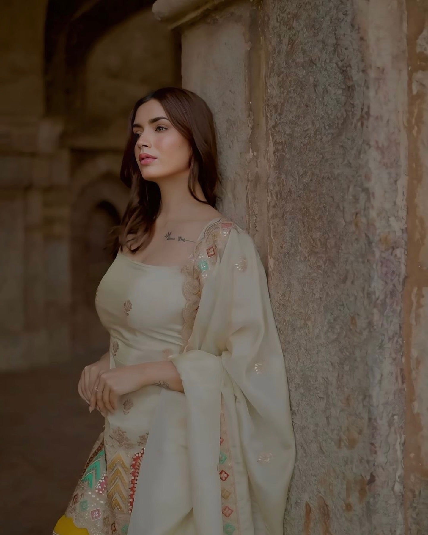 Ivory Chinnon Silk Sharara Set with Embroidered Dupatta | Festive & Party Wear | Sharara Set For Women