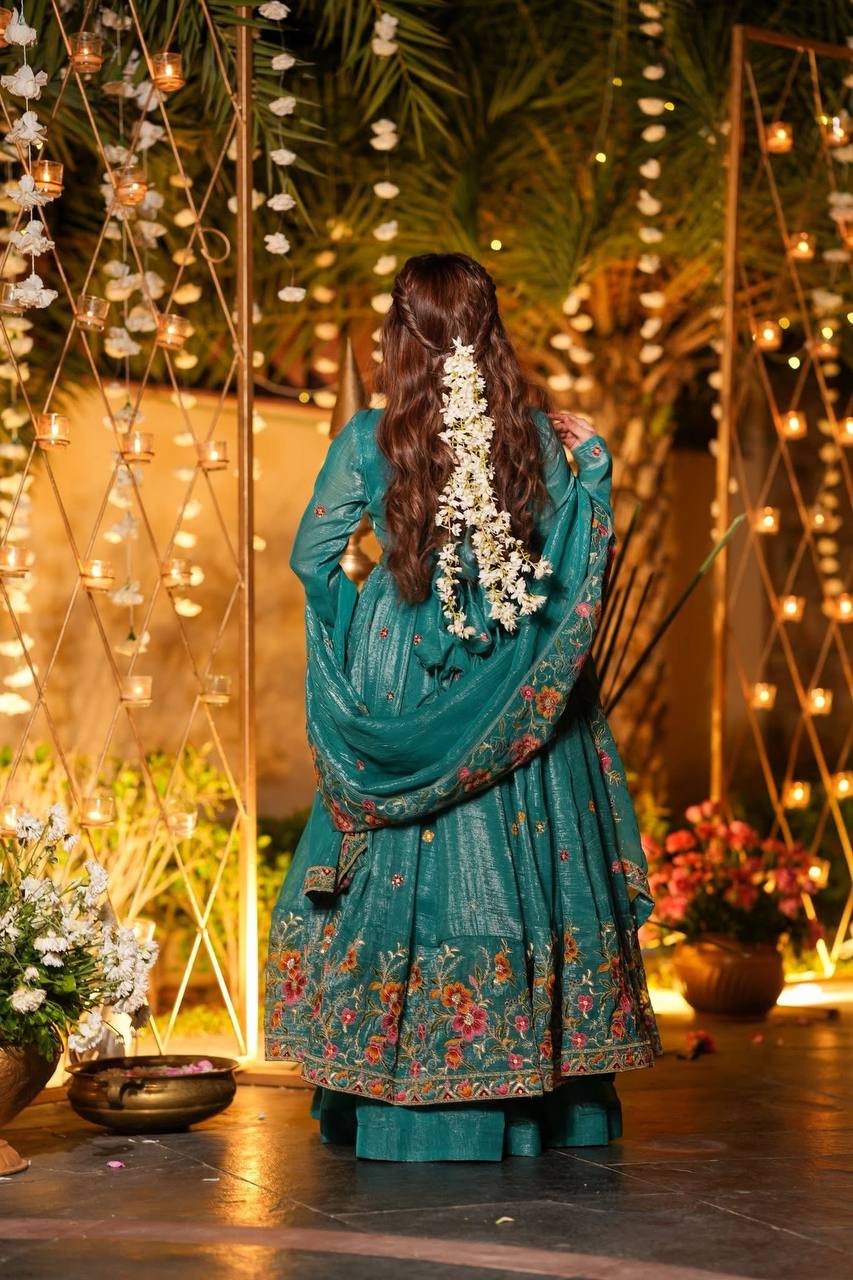 Festive Designer Wear Teal Green Anarkali Sharara Set | Festive & Mehendi Wear Dress | Sharara Set For Women
