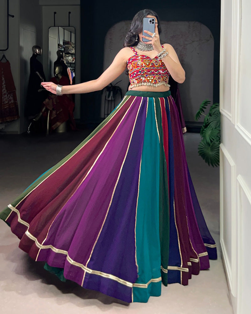 Multi Color Georgette Navratri Lehenga With Gamthi Choli - ETHNICDEAL