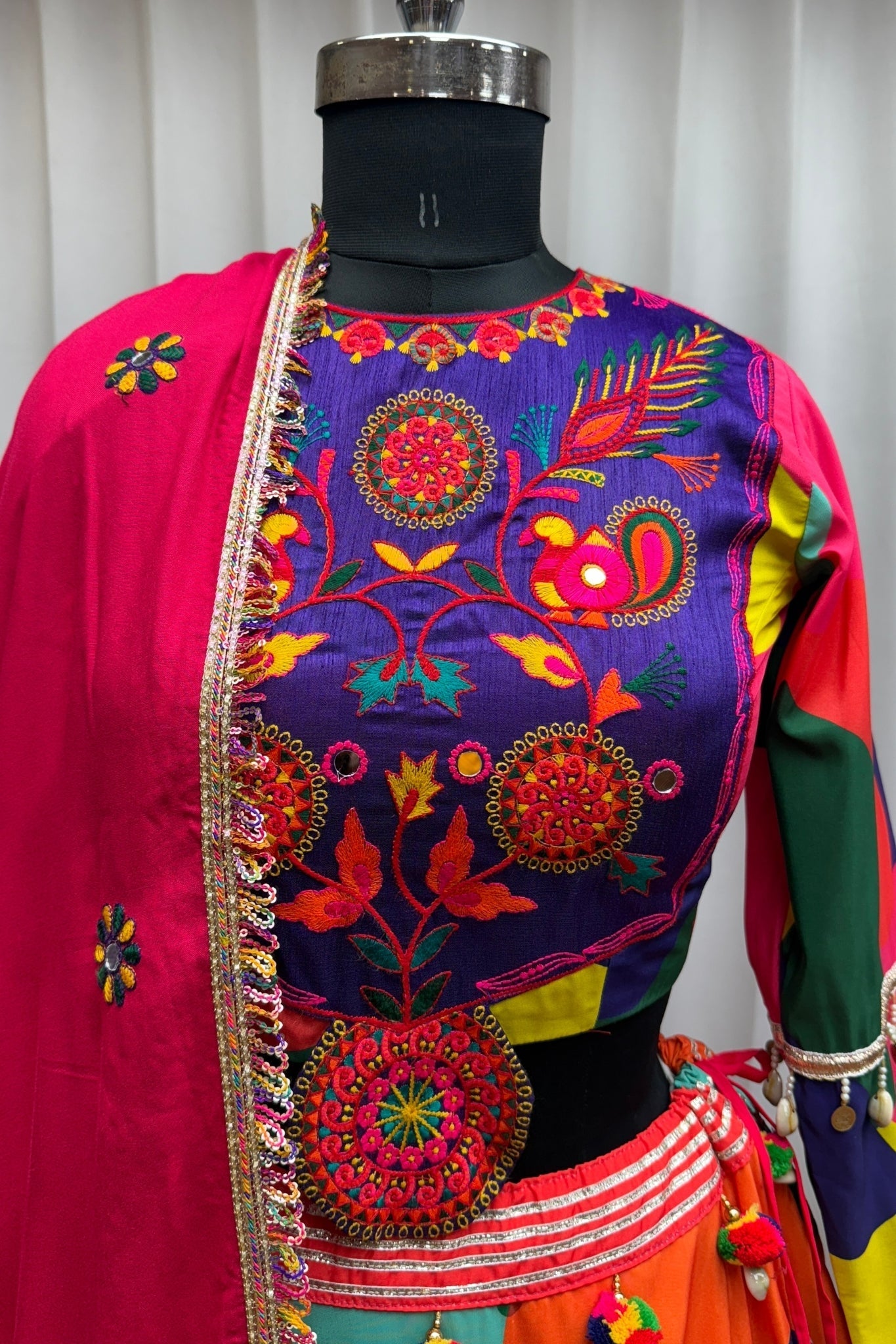 Beautiful Multi Color Designer Maslin Traditional Navratri Special Lehenga Choli - ETHNICDEAL