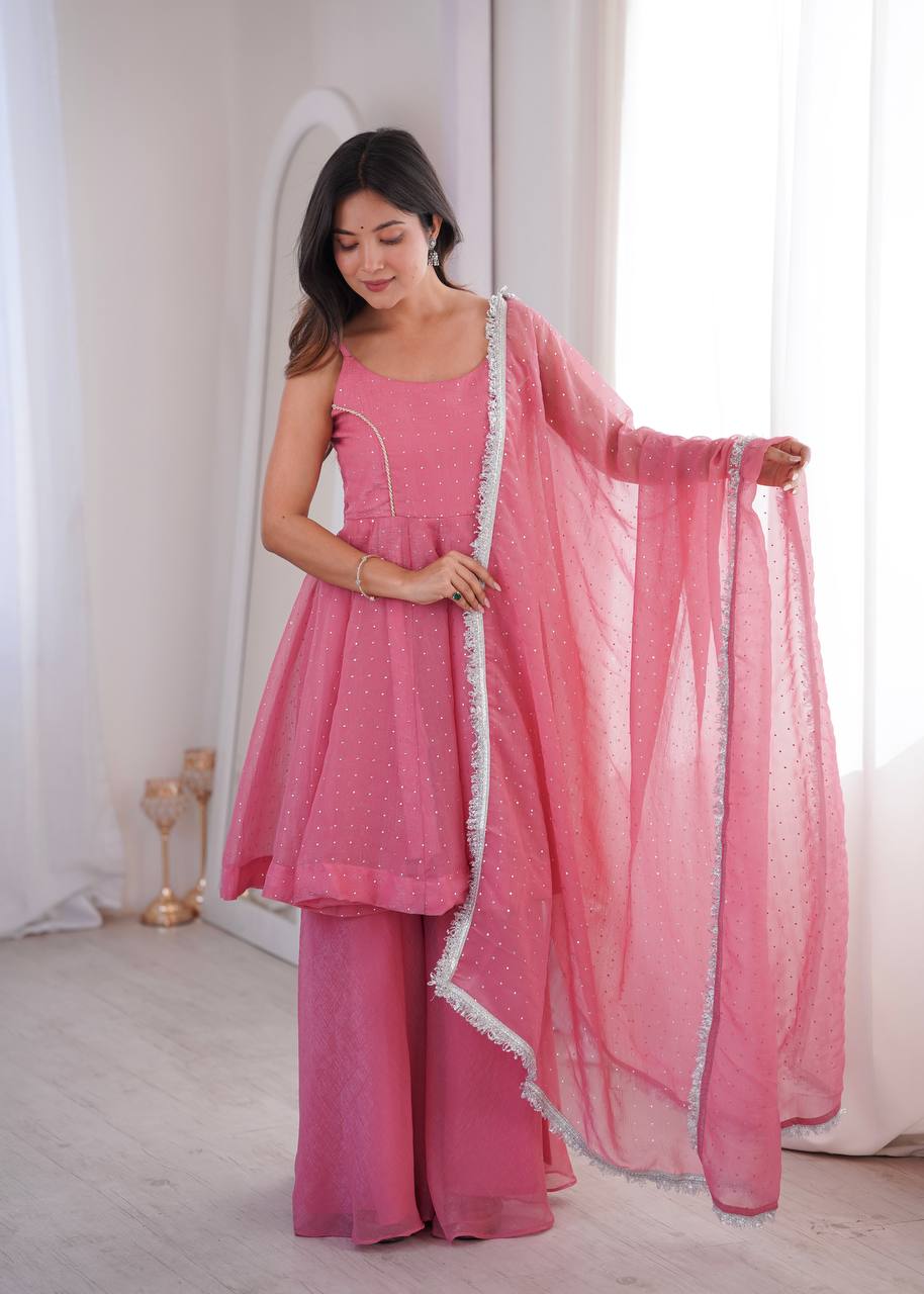 Baby Pink Color Silk Embroidered Work Arti Chauhan Palazzo Suit
