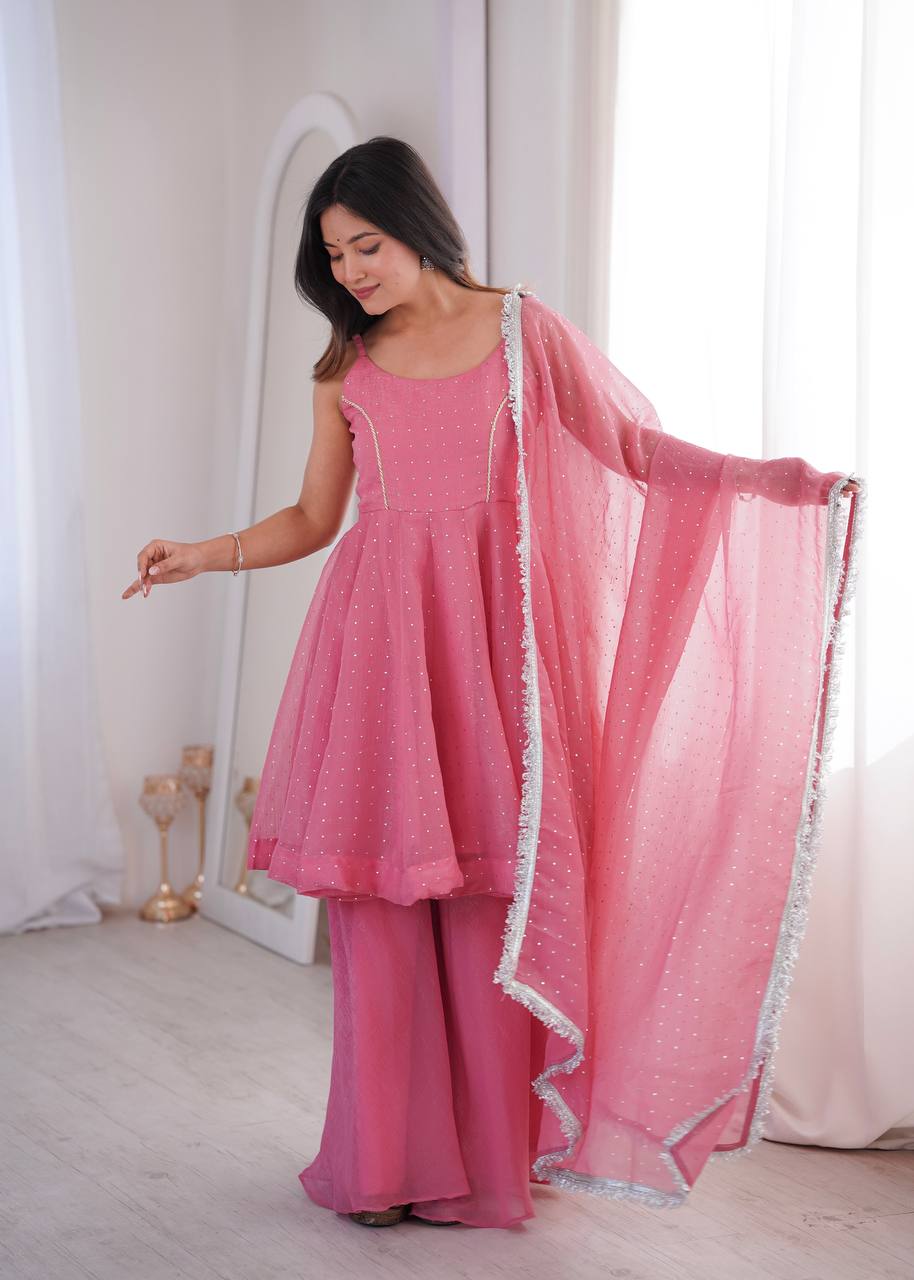 Baby Pink Color Silk Embroidered Work Arti Chauhan Palazzo Suit