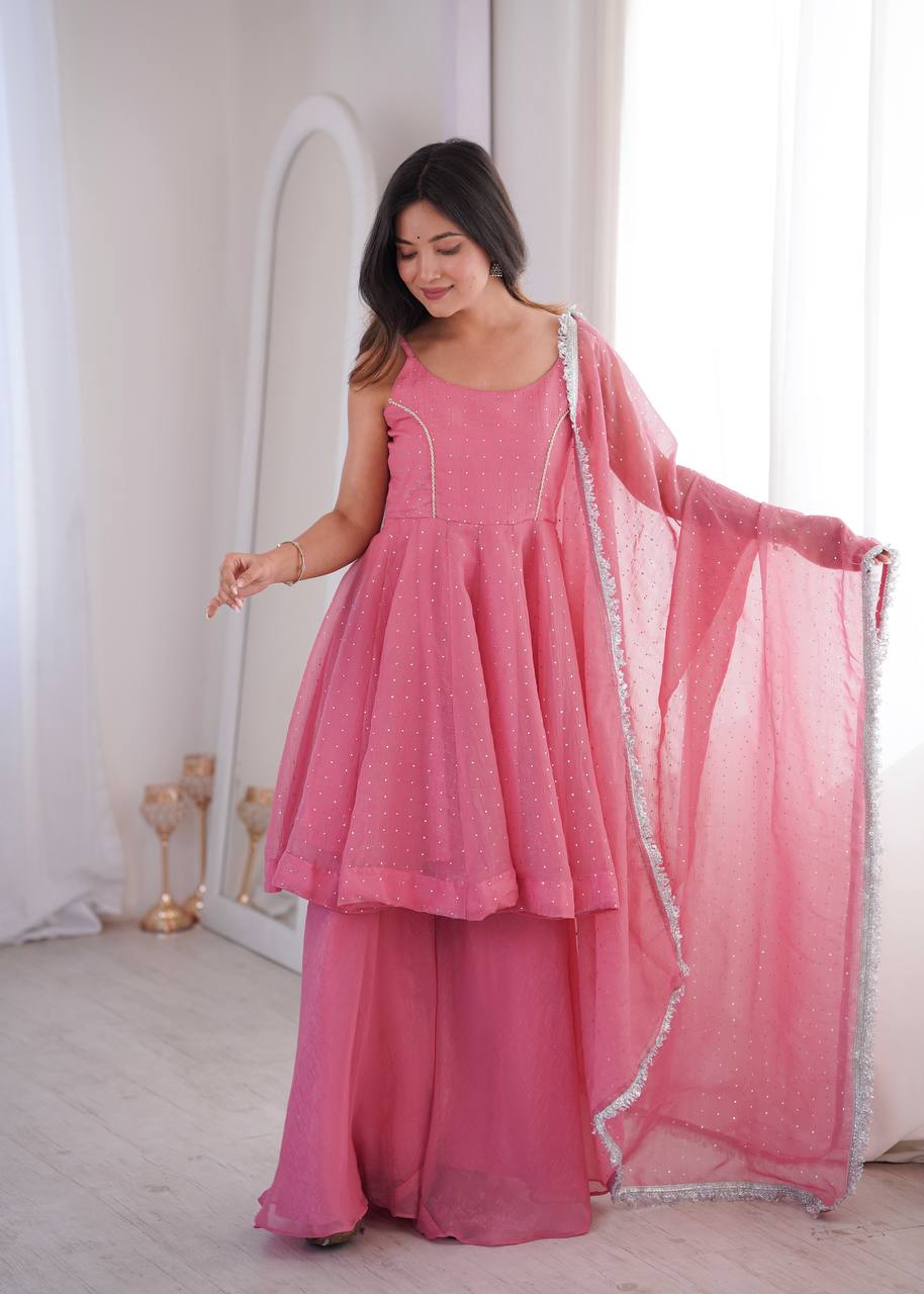 Baby Pink Color Silk Embroidered Work Arti Chauhan Palazzo Suit