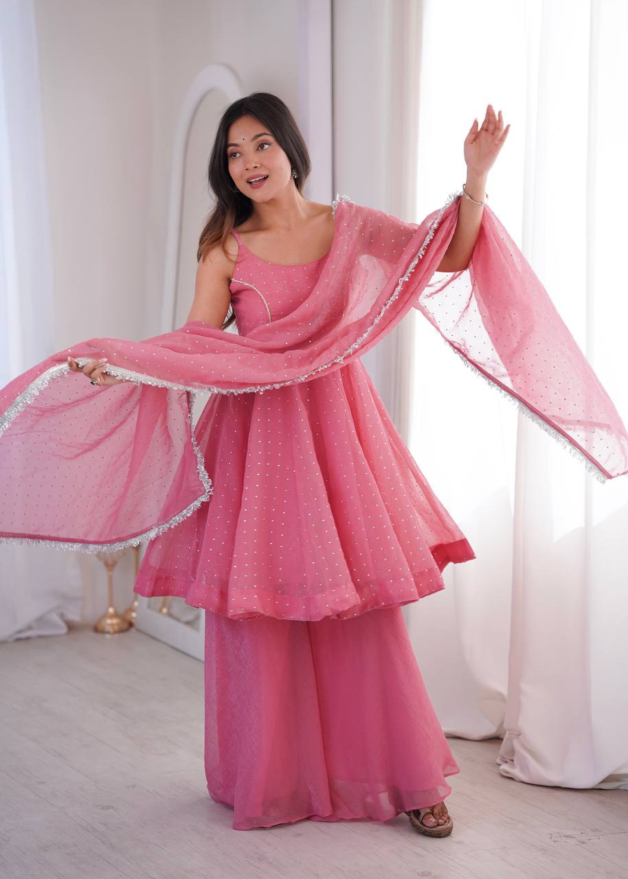 Baby Pink Color Silk Embroidered Work Arti Chauhan Palazzo Suit