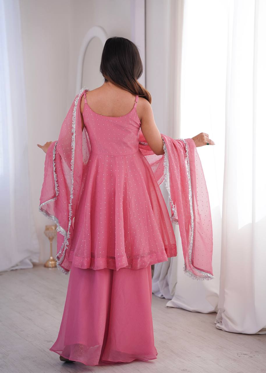 Baby Pink Color Silk Embroidered Work Arti Chauhan Palazzo Suit