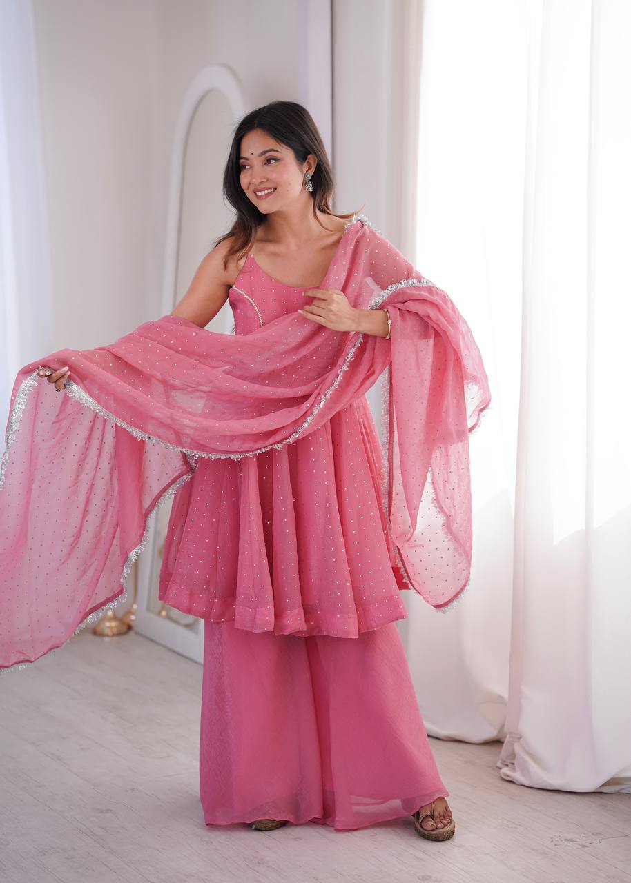 Baby Pink Color Silk Embroidered Work Arti Chauhan Palazzo Suit