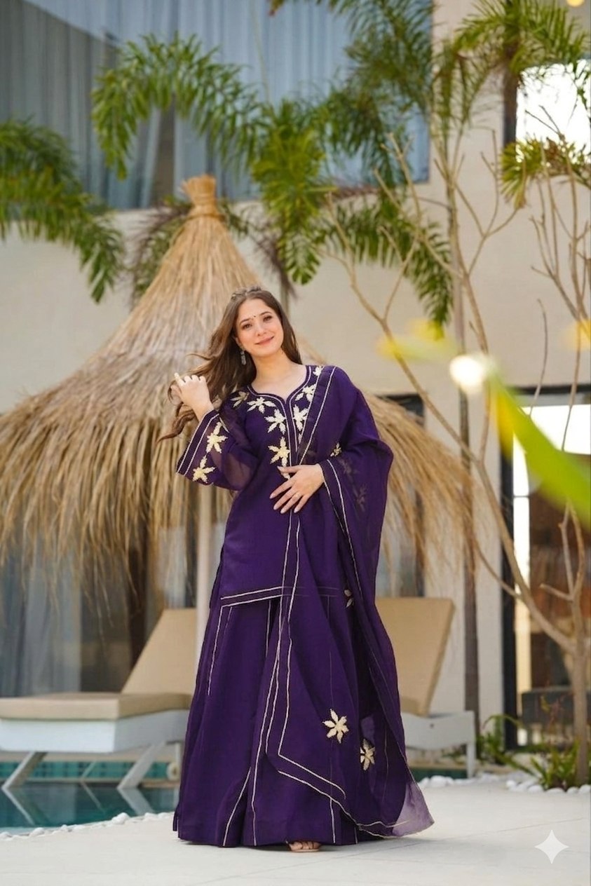 Wedding Wear Chiffon Gota Patti Work Sharara Suit