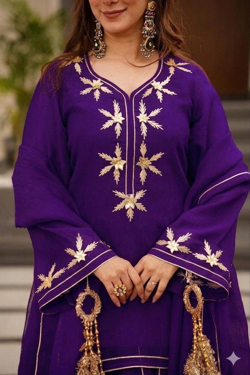 Wedding Wear Chiffon Gota Patti Work Sharara Suit