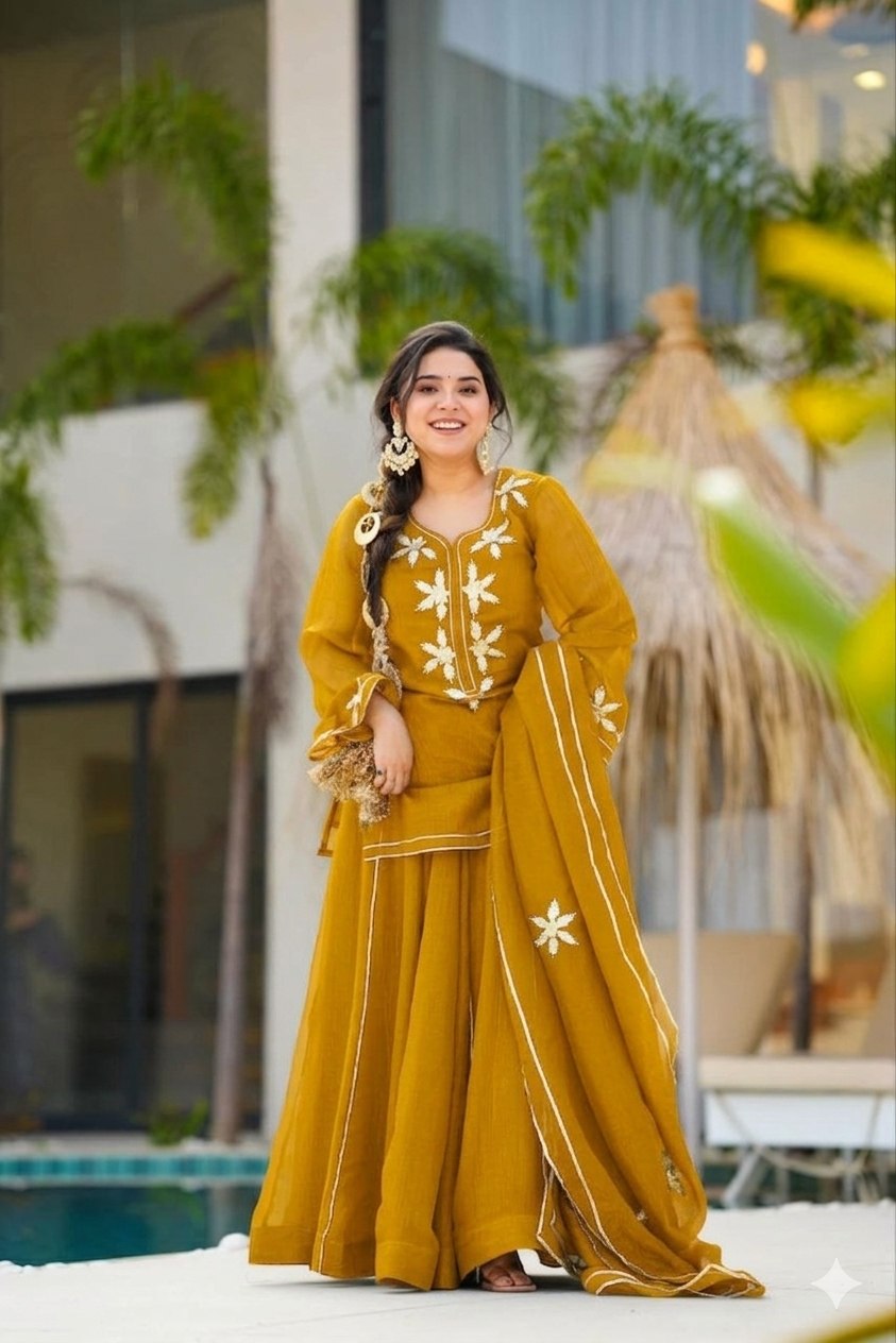 Wedding Wear Chiffon Gota Patti Work Sharara Suit