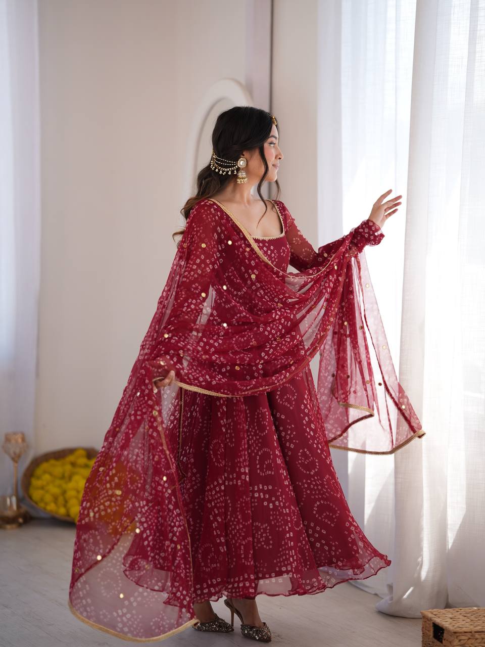 Designer Maroon Color Digital Printed 7-Meter Flair Arti Chauhan Wear Anarkali Suit