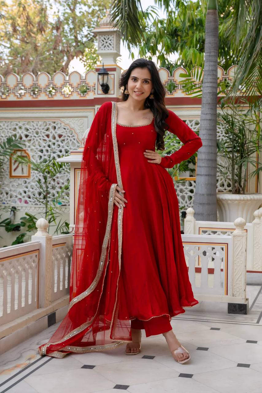 Function Wear Red Color Georgette Hand Work Anarkali Suit