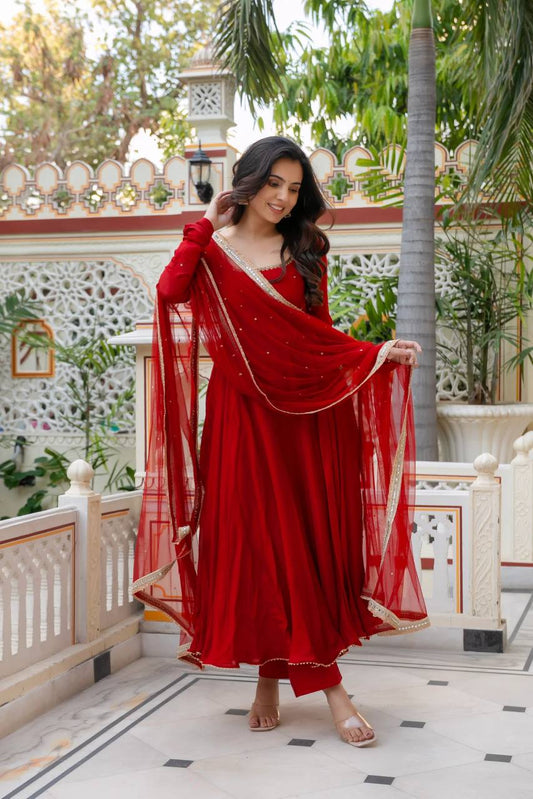 Function Wear Red Color Georgette Hand Work Anarkali Suit
