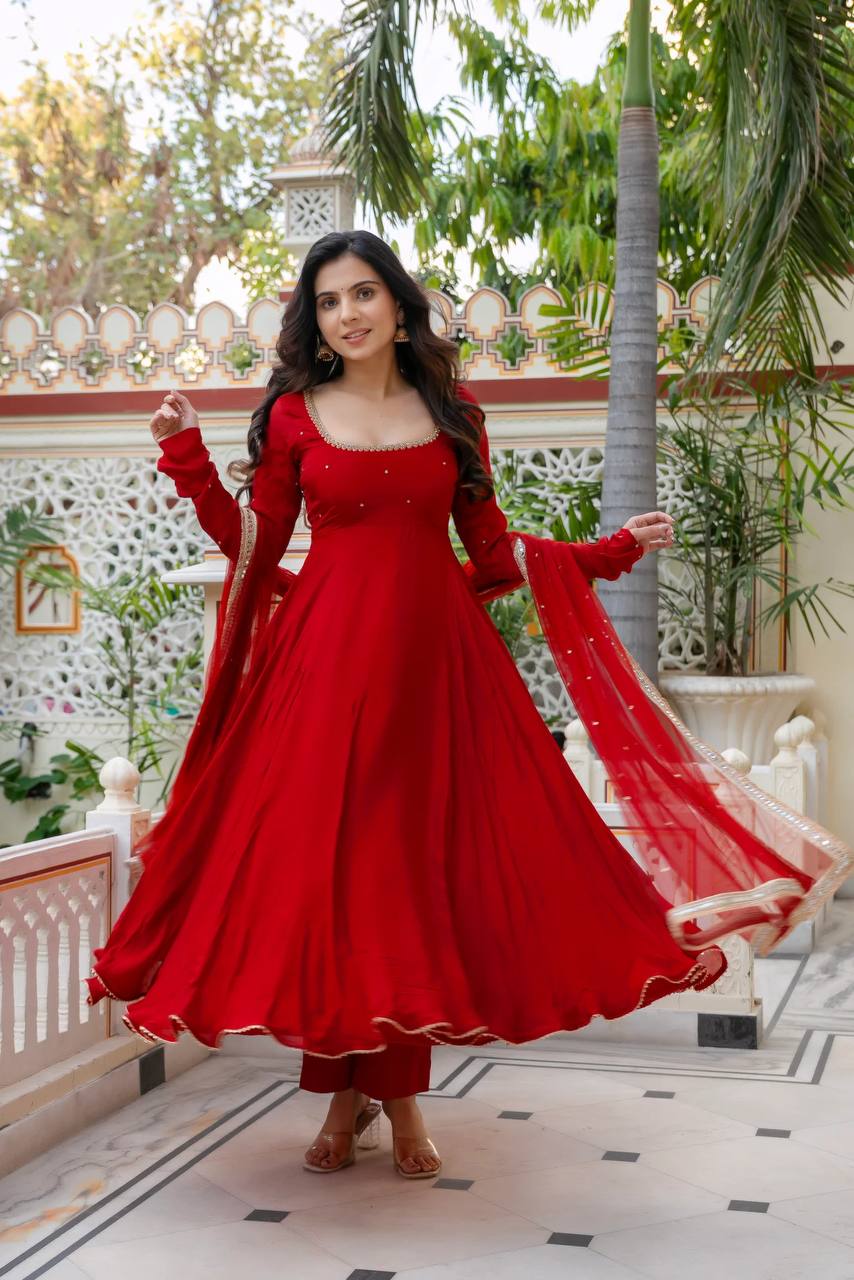 Function Wear Red Color Georgette Hand Work Anarkali Suit