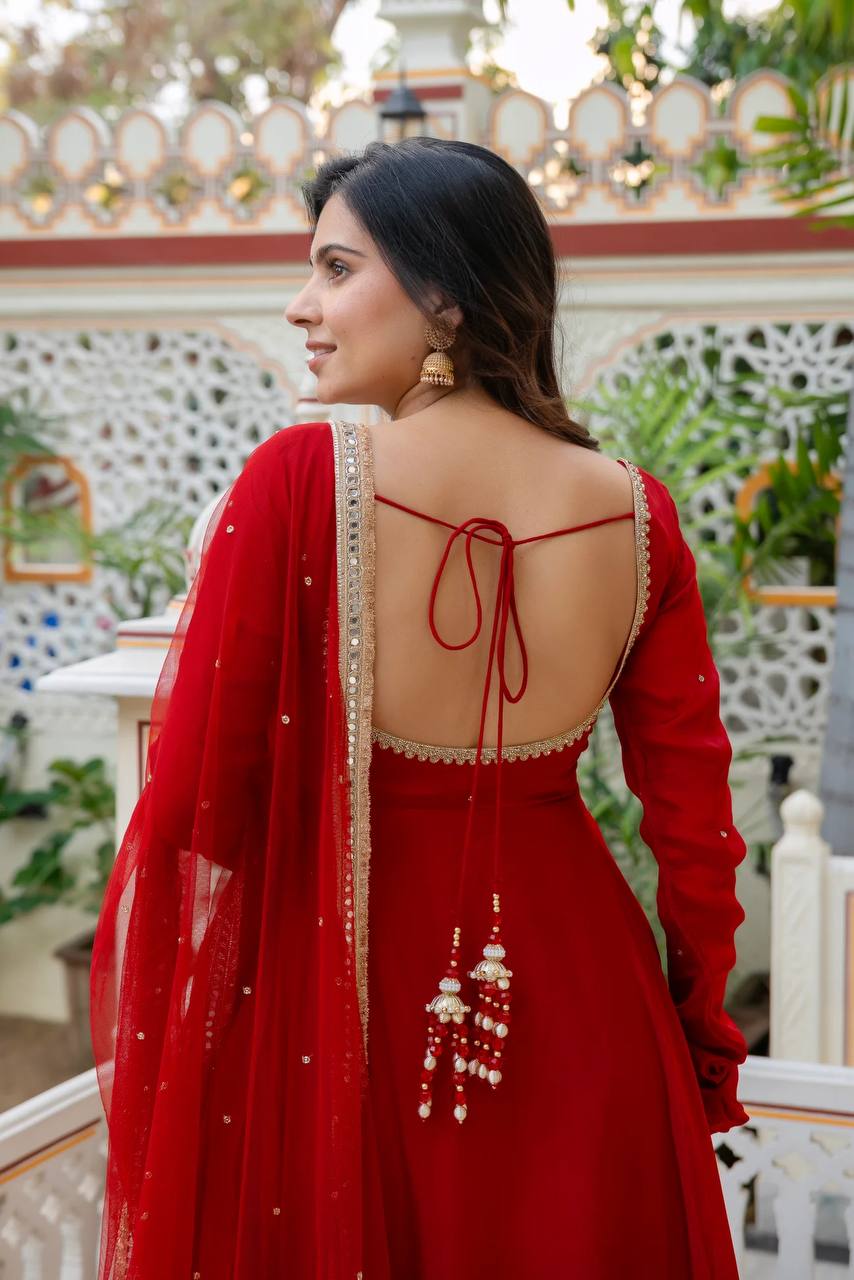 Function Wear Red Color Georgette Hand Work Anarkali Suit